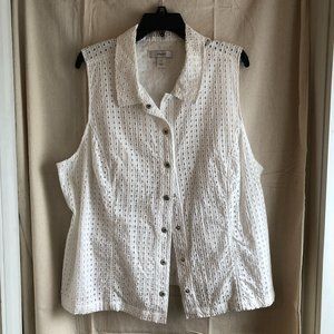 CJ Banks White Lined Sleeveless Snap-Up Blouse Sz 1X